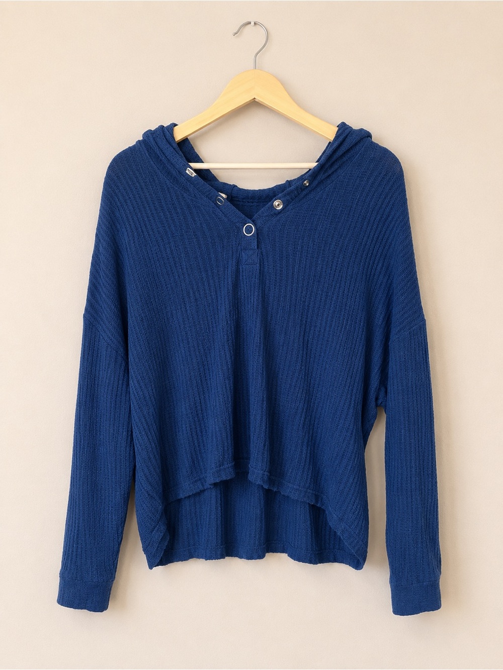 Chaser Blue Oversized Waffle Knit Hoodie with Button Detail